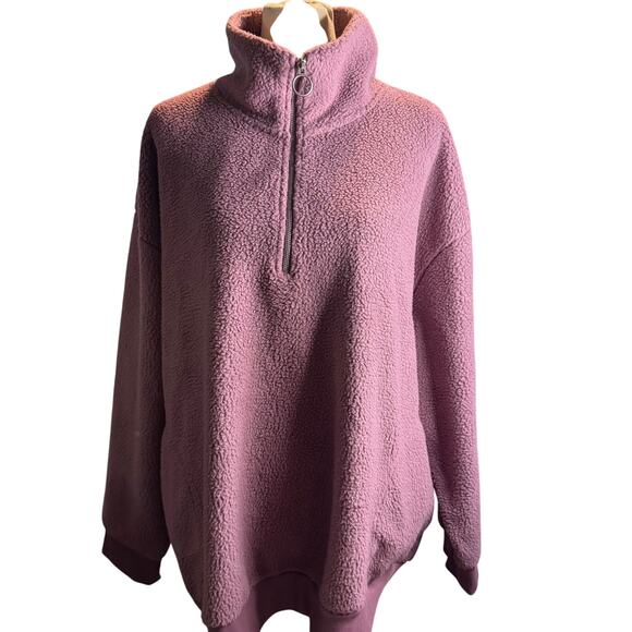 Ava & Viv Mauve Sherpa Quarter Zip Pullover, Plus Size 2XL, NWT - Picture 2 of 7